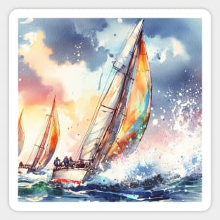 artistic illustration of a sail boat race in a storm and heavy seas Magnet